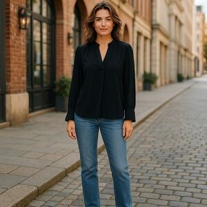 Banana Republic Black Silky Volume-Sleeve Blouse Size Large